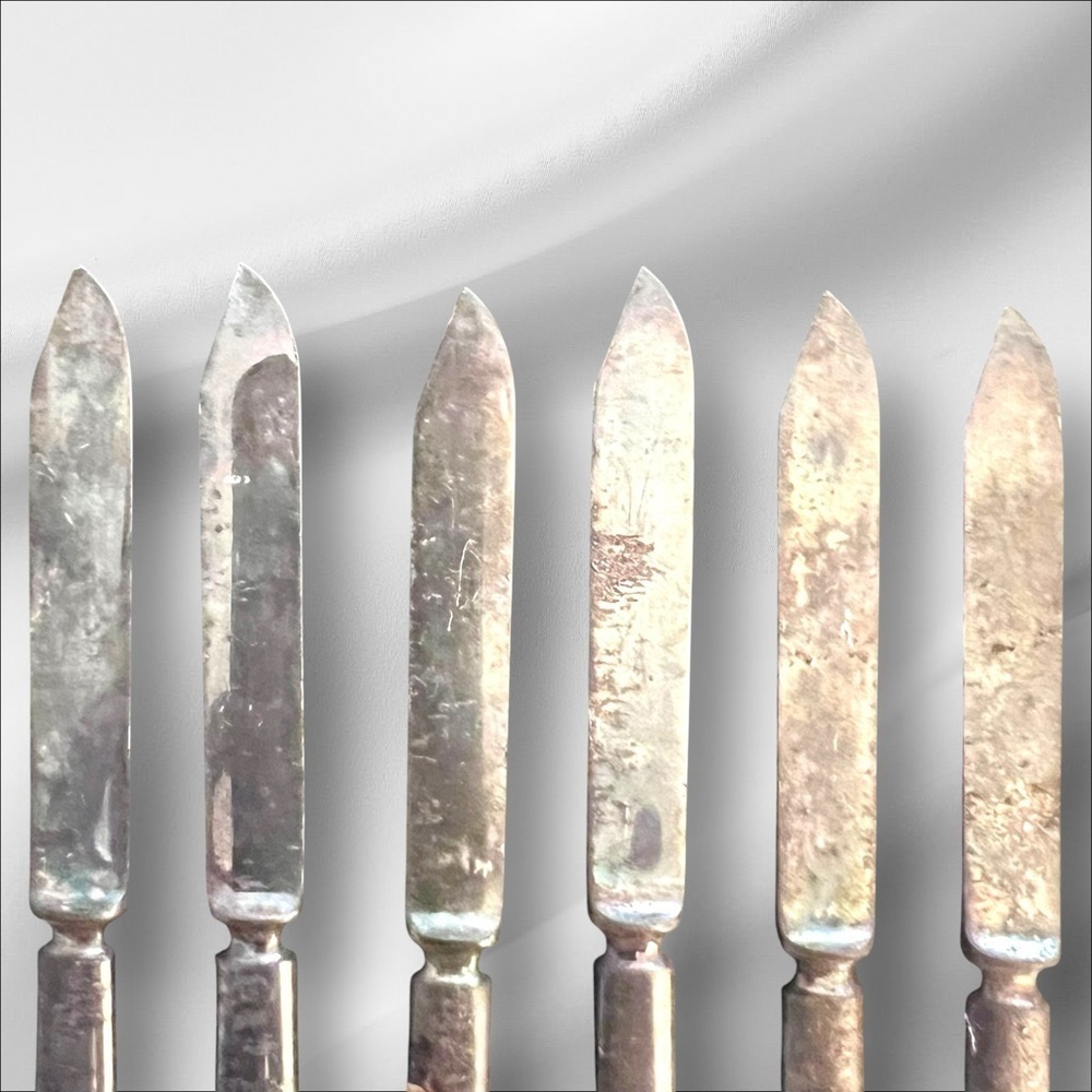 VTG Rogers & Hamilton Silver Plate Fruit Knives Stainless Steel 6 pc Orig Box 6” - Picture 11 of 16